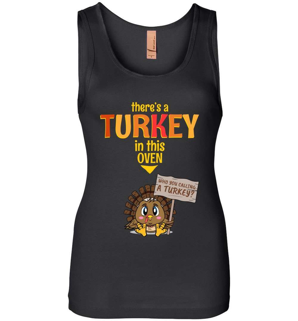 RobustCreative-Funny Thanksgiving Womens Tank Top New Mom Announcement Little Turkey Black