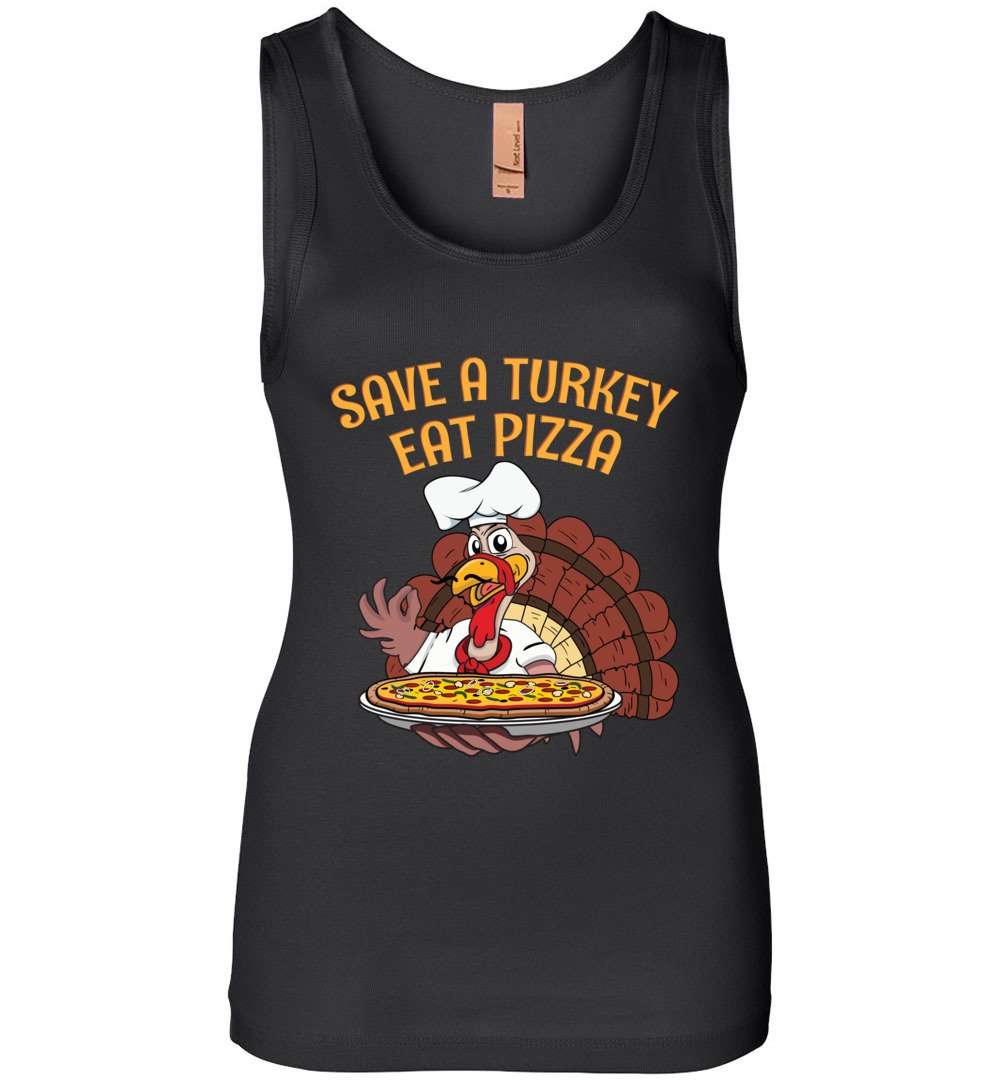RobustCreative-Funny Thanksgiving Womens Tank Top Save Turkey Eat Pizza Vegetarian Black