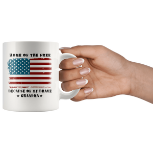 RobustCreative-Home of the Free Grandma Military Family American Flag - Military Family 11oz White Mug Retired or Deployed support troops Gift Idea - Both Sides Printed