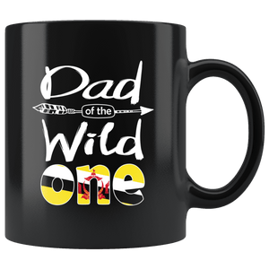 RobustCreative-Bruneian Dad of the Wild One Birthday Brunei Flag Black 11oz Mug Gift Idea