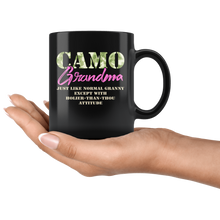 Load image into Gallery viewer, RobustCreative-Military Grandma Just Like Normal Camouflage Camo - Military Family 11oz Black Mug Deployed Duty Forces support troops CONUS Gift Idea - Both Sides Printed
