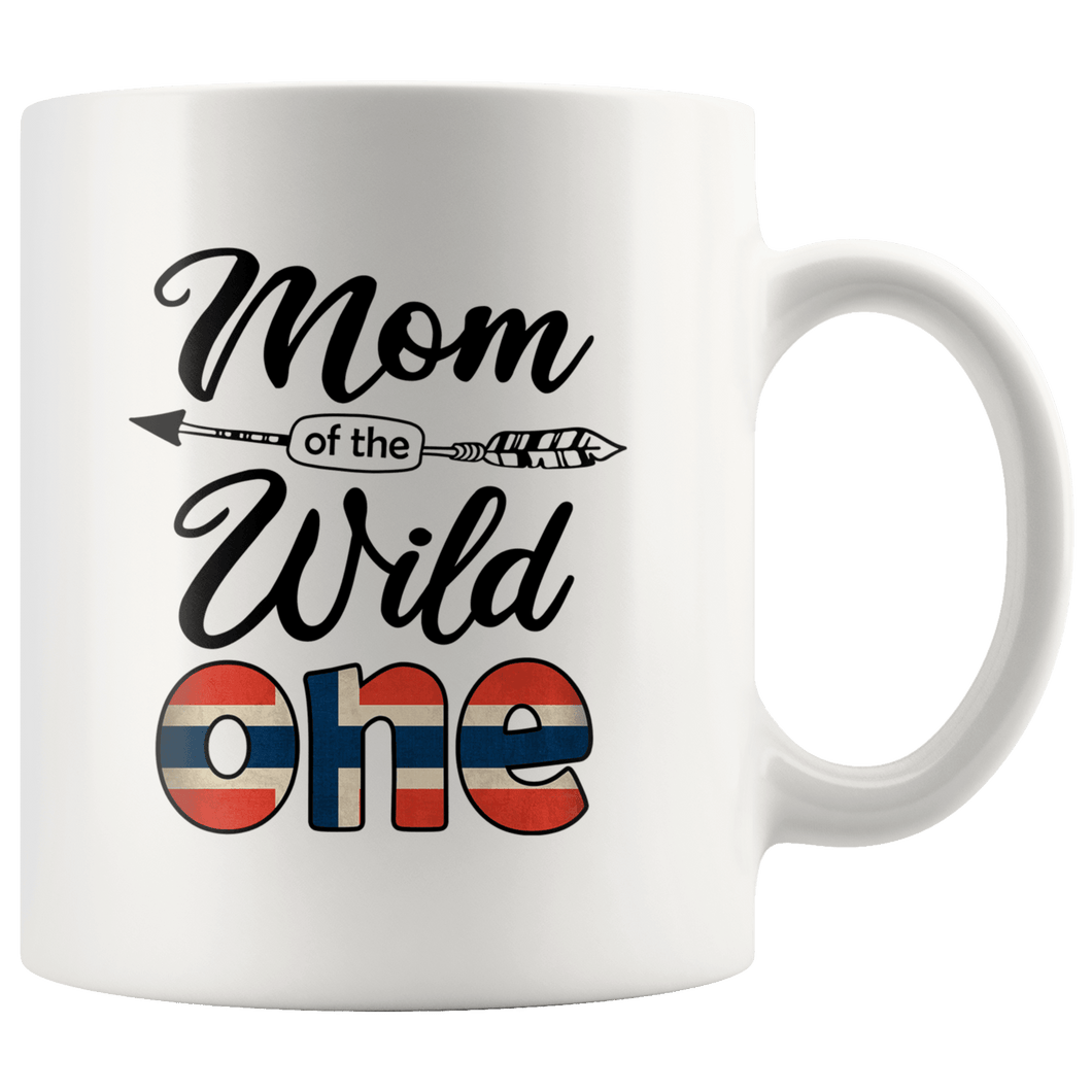 RobustCreative-Norwegian Mom of the Wild One Birthday Norway Flag White 11oz Mug Gift Idea