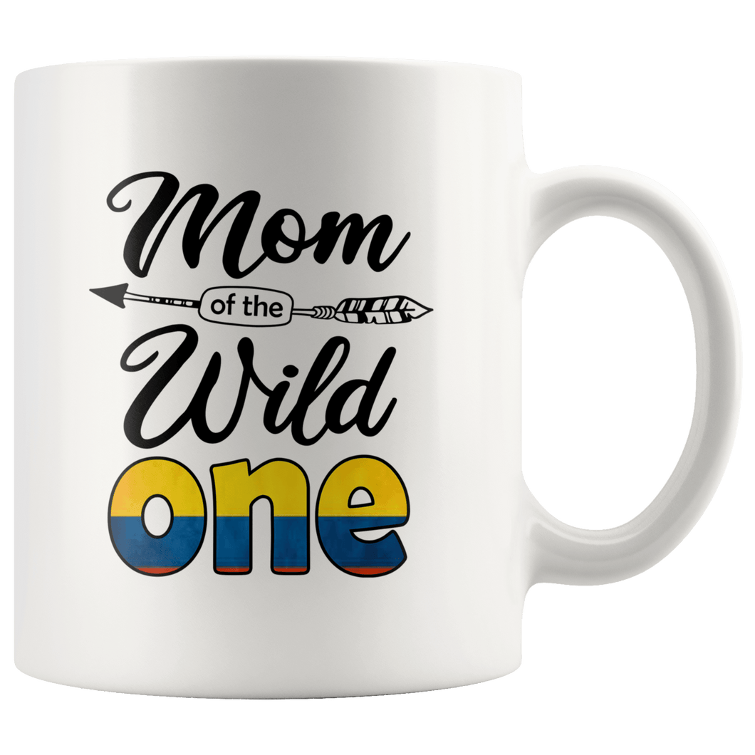 RobustCreative-Colombian Mom of the Wild One Birthday Colombia Flag White 11oz Mug Gift Idea