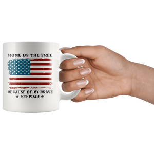 RobustCreative-Home of the Free Stepdad USA Patriot Family Flag - Military Family 11oz White Mug Retired or Deployed support troops Gift Idea - Both Sides Printed