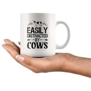 RobustCreative-Easily Distracted By Cows Cow Farmer Funny Gifts - 11oz White Mug country Farm urban farmer Gift Idea