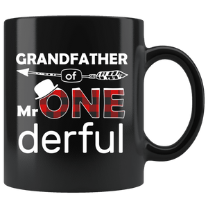 RobustCreative-Grandfather of Mr Onederful  1st Birthday Buffalo Plaid Black 11oz Mug Gift Idea