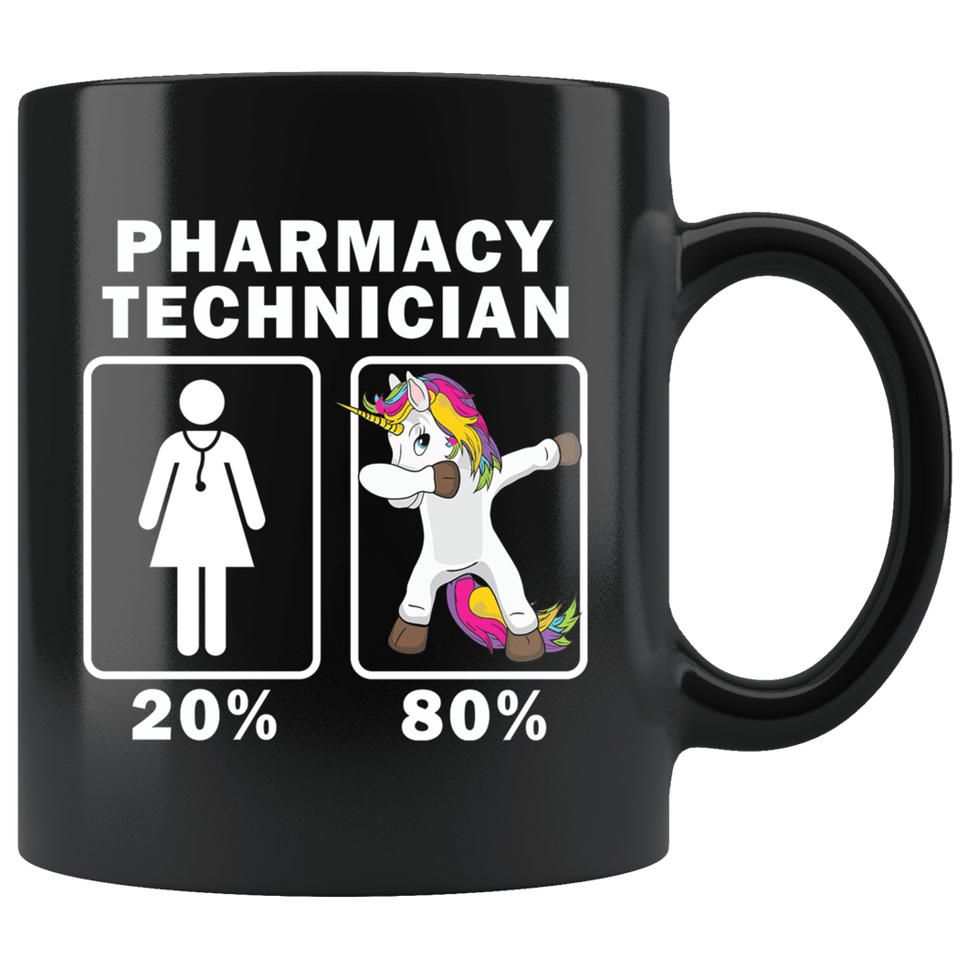 RobustCreative-Pharmacy Technician Dabbing Unicorn 80 20 Principle Superhero Girl Womens - 11oz Black Mug Medical Personnel Gift Idea