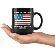 Load image into Gallery viewer, RobustCreative-Home of the Free Stepson USA Patriot Family Flag - Military Family 11oz Black Mug Retired or Deployed support troops Gift Idea - Both Sides Printed
