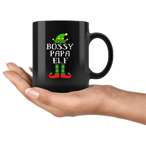 RobustCreative-Im The Bossy Papa Elf Family Matching Outfits PJ - 11oz Black Mug Christmas group green pjs costume Gift Idea