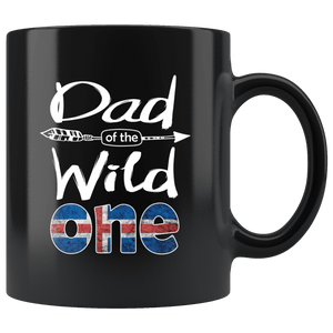RobustCreative-Icelander Dad of the Wild One Birthday Iceland Flag Black 11oz Mug Gift Idea