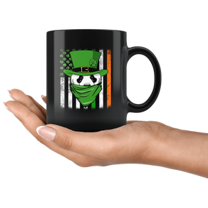 RobustCreative-Panda American Irish Flag  St Patricks Day Shamrock Black 11oz Mug Gift Idea