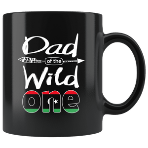 RobustCreative-Libyan Dad of the Wild One Birthday Libya Flag Black 11oz Mug Gift Idea
