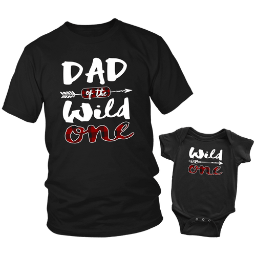 RobustCreative-1st Birthday Dad & Baby Matching Outfit Buffalo Plaid Wild One First Bodysuit & Mens T-Shirt Lumberjack Set