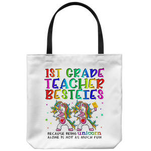 RobustCreative-1st First Grade Teacher Besties Teacher's Day Best Friend White Tote Bag Gift Idea