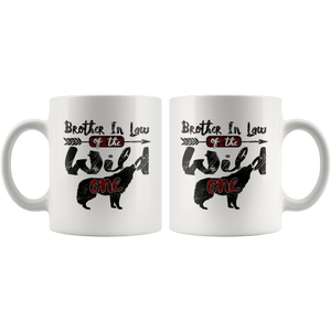 RobustCreative-Strong Brother In Law of the Wild One Wolf 1st Birthday - 11oz White Mug red black plaid pajamas Gift Idea