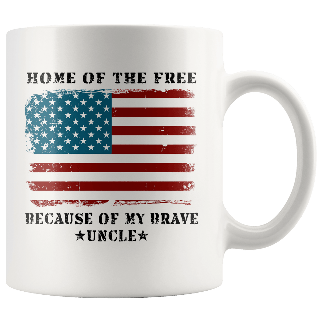 RobustCreative-Home of the Free Uncle USA Patriot Family Flag - Military Family 11oz White Mug Retired or Deployed support troops Gift Idea - Both Sides Printed