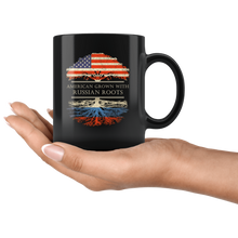 Load image into Gallery viewer, RobustCreative-Russian Roots American Grown Fathers Day Gift - Russian Pride 11oz Funny Black Coffee Mug - Real Russia Hero Flag Papa National Heritage - Friends Gift - Both Sides Printed
