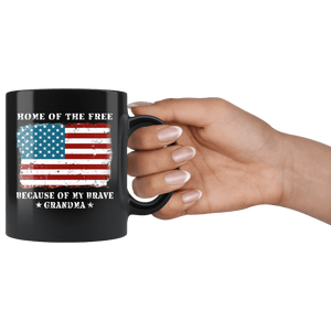 RobustCreative-Home of the Free Grandma USA Patriot Family Flag - Military Family 11oz Black Mug Retired or Deployed support troops Gift Idea - Both Sides Printed