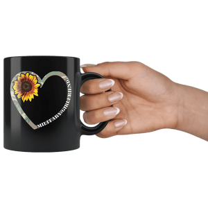 RobustCreative-Military Girlfriend Heart Sunflower Camo Tactical Gear - Military Family 11oz Black Mug Active Component on Duty support troops Gift Idea - Both Sides Printed