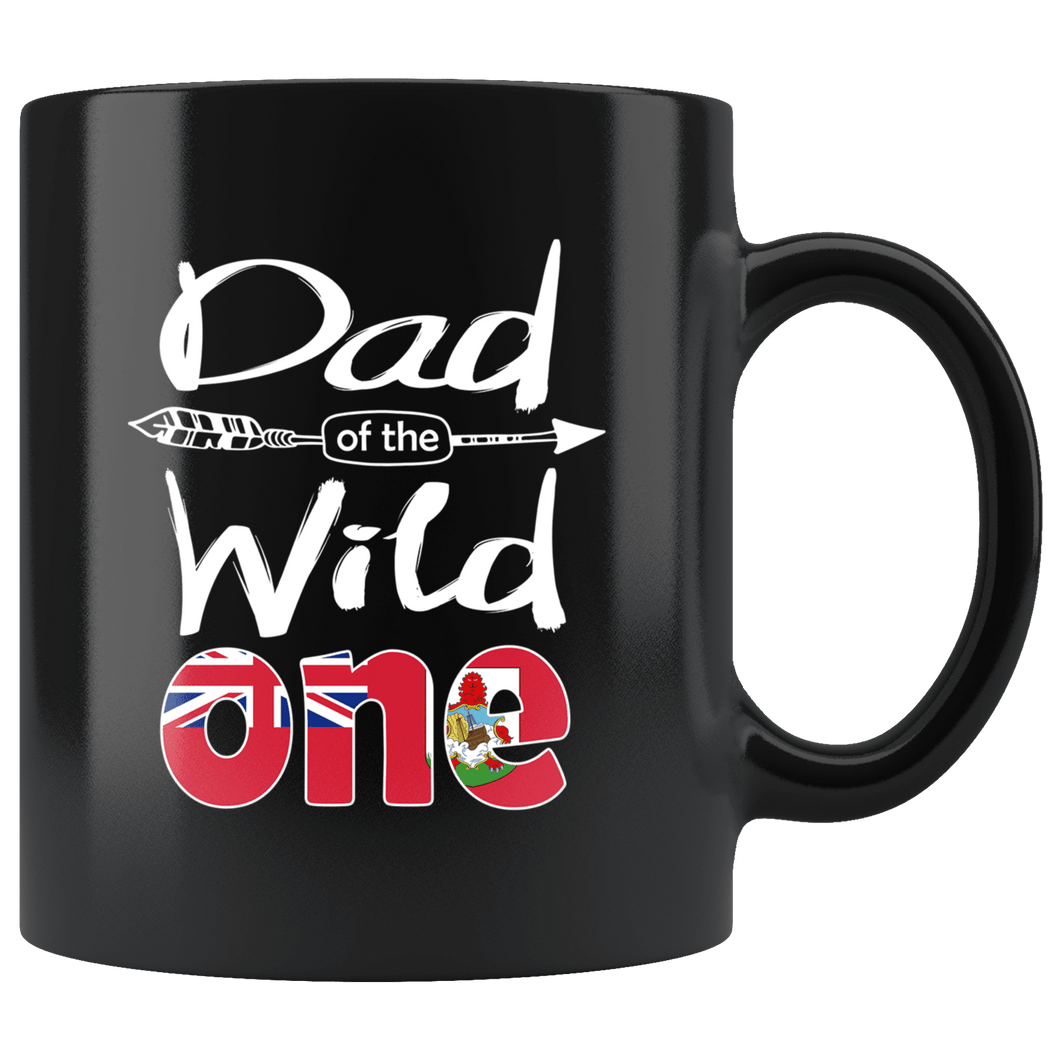 RobustCreative-Bermudian Dad of the Wild One Birthday Bermuda Flag Black 11oz Mug Gift Idea