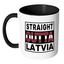Load image into Gallery viewer, RobustCreative-Straight Outta Latvia - Latvian Flag 11oz Funny Black &amp; White Coffee Mug - Independence Day Family Heritage - Women Men Friends Gift - Both Sides Printed (Distressed)
