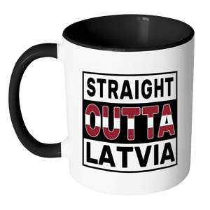 RobustCreative-Straight Outta Latvia - Latvian Flag 11oz Funny Black & White Coffee Mug - Independence Day Family Heritage - Women Men Friends Gift - Both Sides Printed (Distressed)