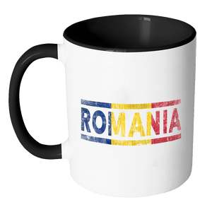 RobustCreative-Retro Vintage Flag Romanian Romania 11oz Black & White Coffee Mug ~ Both Sides Printed