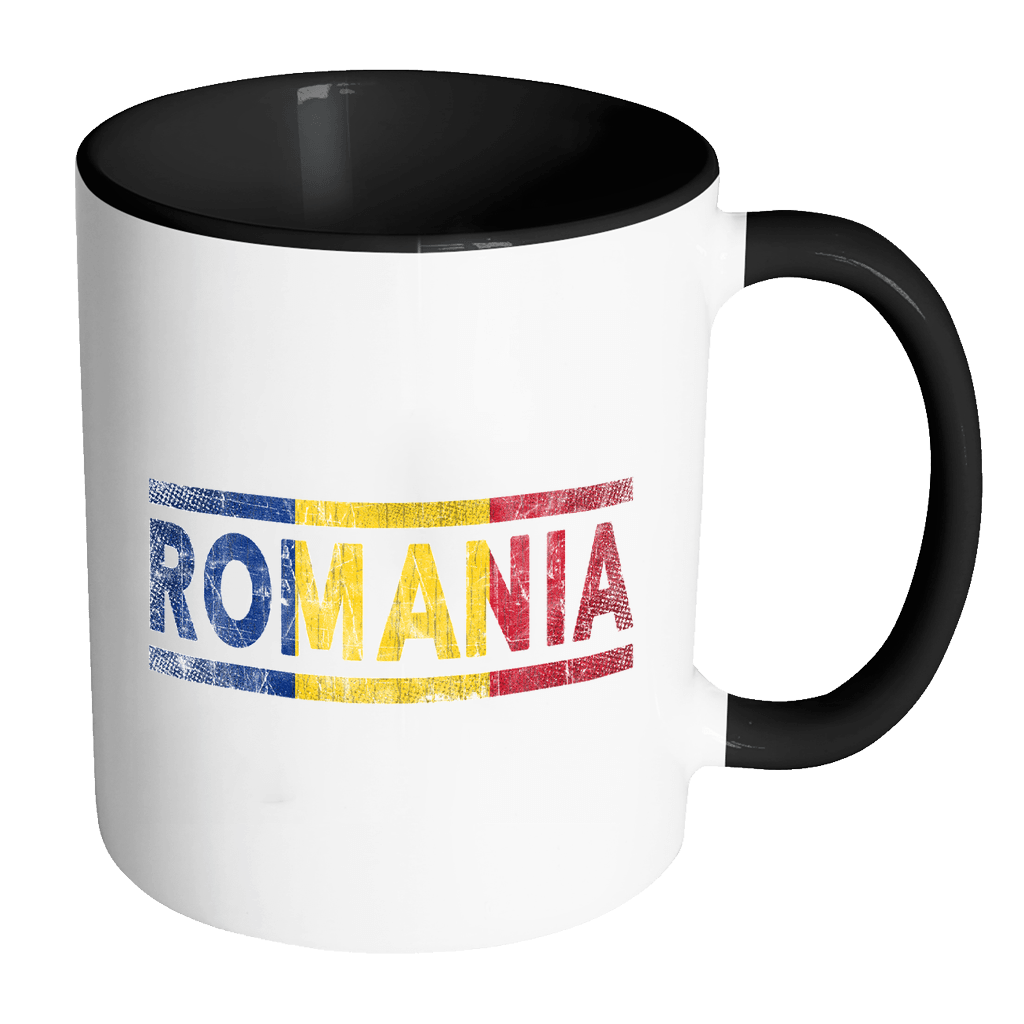 RobustCreative-Retro Vintage Flag Romanian Romania 11oz Black & White Coffee Mug ~ Both Sides Printed