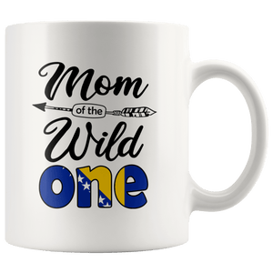 RobustCreative-Bosnian Herzegovinian Mom of the Wild One Birthday Bosnia & Herzegovina Flag White 11oz Mug Gift Idea