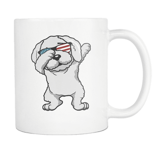 RobustCreative-Dabbing Bichon Frise Dog America Flag - Patriotic Merica Murica Pride - 4th of July USA Independence Day - 11oz White Funny Coffee Mug Women Men Friends Gift ~ Both Sides Printed