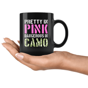 RobustCreative-Military Girl Pretty Pink Dangerous Camo Hard Charger - Military Family 11oz Black Mug Active Component on Duty support troops Gift Idea - Both Sides Printed