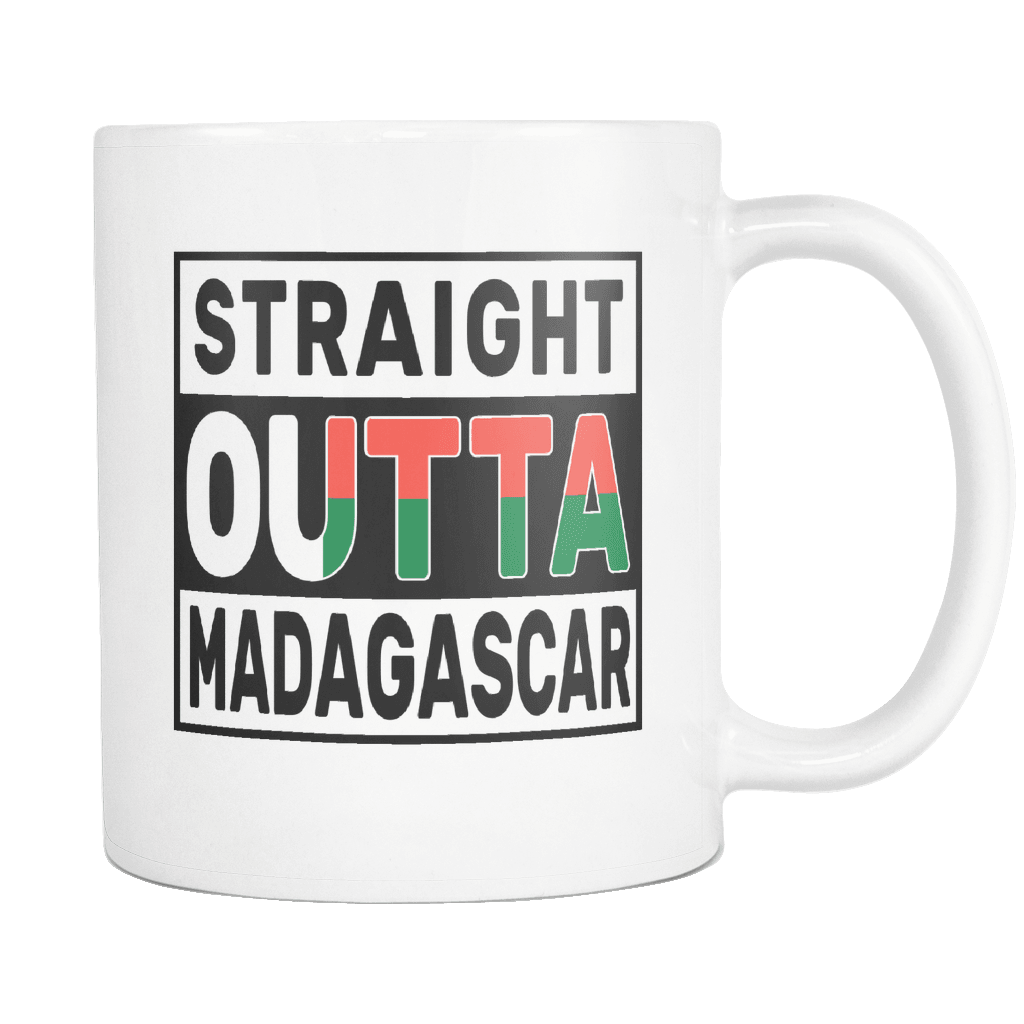 RobustCreative-Straight Outta Madagascar - Malagasy Flag 11oz Funny White Coffee Mug - Independence Day Family Heritage - Women Men Friends Gift - Both Sides Printed (Distressed)