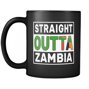 RobustCreative-Straight Outta Zambia - Zambian Flag 11oz Funny Black Coffee Mug - Independence Day Family Heritage - Women Men Friends Gift - Both Sides Printed (Distressed)