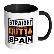 Load image into Gallery viewer, RobustCreative-Straight Outta Spain - Spanish Flag 11oz Funny Black &amp; White Coffee Mug - Independence Day Family Heritage - Women Men Friends Gift - Both Sides Printed (Distressed)
