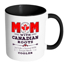 Load image into Gallery viewer, RobustCreative-Best Mom Ever with Canadian Roots - Canada Flag 11oz Funny Black &amp; White Coffee Mug - Mothers Day Independence Day - Women Men Friends Gift - Both Sides Printed (Distressed)
