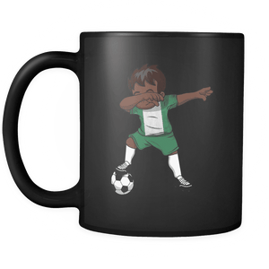 RobustCreative-Dabbing Soccer Boy Nigeria Nigerian Abuja Gifts National Soccer Tournament Game 11oz Black Coffee Mug ~ Both Sides Printed