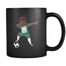 Load image into Gallery viewer, RobustCreative-Dabbing Soccer Boy Nigeria Nigerian Abuja Gifts National Soccer Tournament Game 11oz Black Coffee Mug ~ Both Sides Printed
