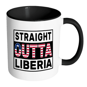 RobustCreative-Straight Outta Liberia - Liberian Flag 11oz Funny Black & White Coffee Mug - Independence Day Family Heritage - Women Men Friends Gift - Both Sides Printed (Distressed)