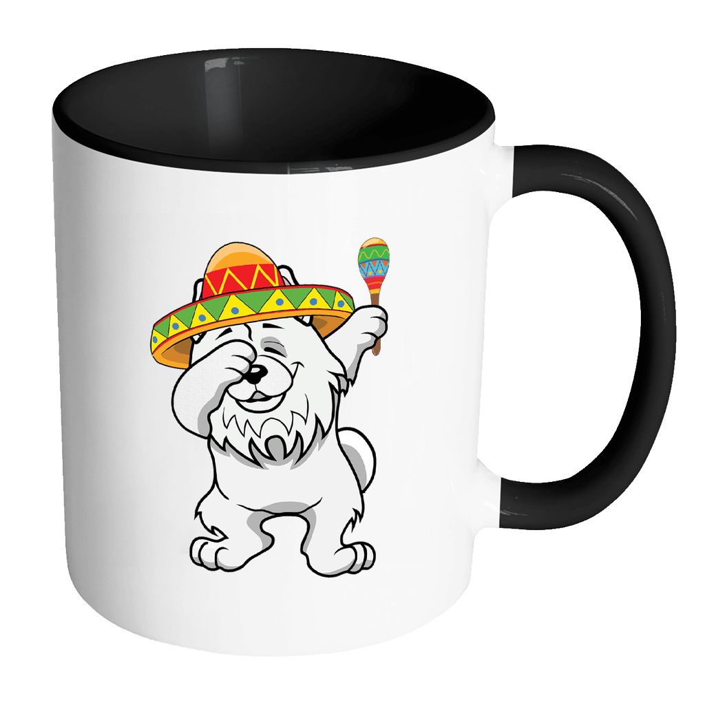 RobustCreative-Dabbing Samoyed Dog in Sombrero - Cinco De Mayo Mexican Fiesta - Dab Dance Mexico Party - 11oz Black & White Funny Coffee Mug Women Men Friends Gift ~ Both Sides Printed