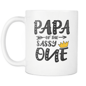 RobustCreative-Papa of The Sassy One Queen King - Funny Family 11oz Funny White Coffee Mug - 1st Birthday Party Gift - Women Men Friends Gift - Both Sides Printed (Distressed)