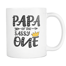 Load image into Gallery viewer, RobustCreative-Papa of The Sassy One Queen King - Funny Family 11oz Funny White Coffee Mug - 1st Birthday Party Gift - Women Men Friends Gift - Both Sides Printed (Distressed)
