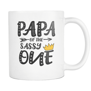 RobustCreative-Papa of The Sassy One Queen King - Funny Family 11oz Funny White Coffee Mug - 1st Birthday Party Gift - Women Men Friends Gift - Both Sides Printed (Distressed)