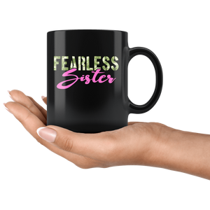 RobustCreative-Fearless Sister Camo Hard Charger Veterans Day - Military Family 11oz Black Mug Retired or Deployed support troops Gift Idea - Both Sides Printed