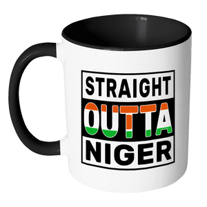 RobustCreative-Straight Outta Niger - Nigerien Flag 11oz Funny Black & White Coffee Mug - Independence Day Family Heritage - Women Men Friends Gift - Both Sides Printed (Distressed)