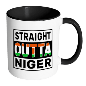 RobustCreative-Straight Outta Niger - Nigerien Flag 11oz Funny Black & White Coffee Mug - Independence Day Family Heritage - Women Men Friends Gift - Both Sides Printed (Distressed)