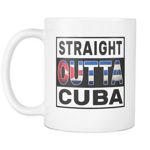 RobustCreative-Straight Outta Cuba - Cuban Flag 11oz Funny White Coffee Mug - Independence Day Family Heritage - Women Men Friends Gift - Both Sides Printed (Distressed)
