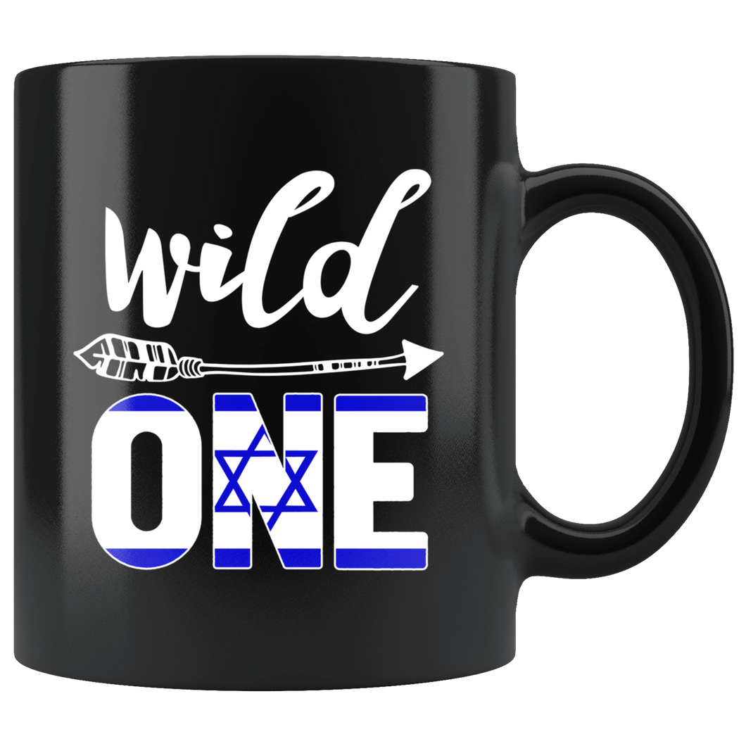RobustCreative-Israel Wild One Birthday Outfit 1 Israeli Flag Black 11oz Mug Gift Idea