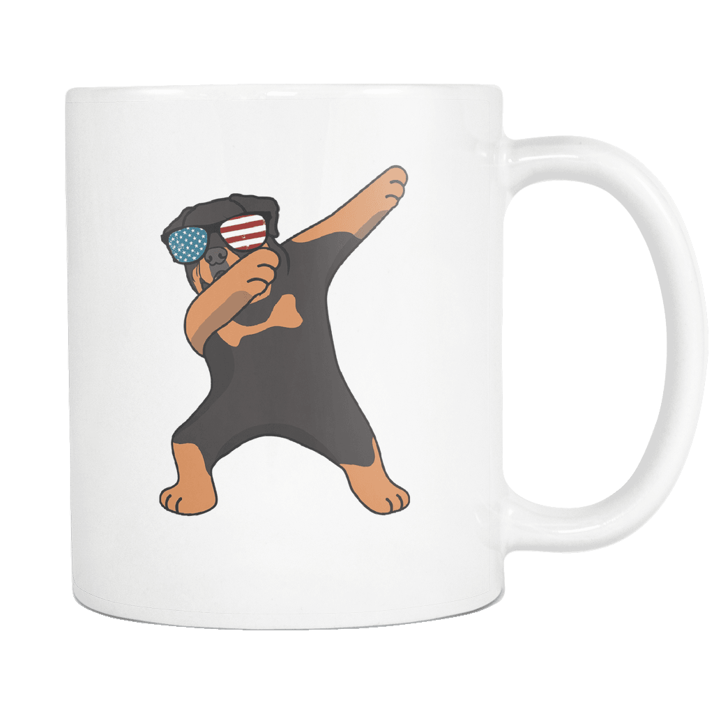RobustCreative-Dabbing Rottweiler Dog America Flag - Patriotic Merica Murica Pride - 4th of July USA Independence Day - 11oz White Funny Coffee Mug Women Men Friends Gift ~ Both Sides Printed