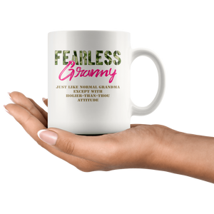 RobustCreative-Just Like Normal Fearless Granny Camo Uniform - Military Family 11oz White Mug Active Component on Duty support troops Gift Idea - Both Sides Printed