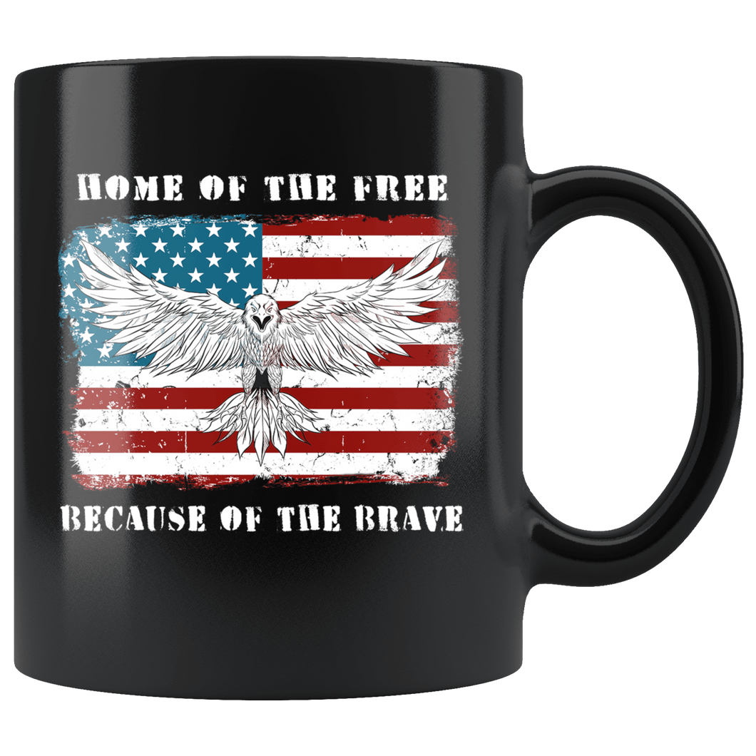 RobustCreative-Eagle Mullet American Flag Home of the Free 4th of July USA - Military Family 11oz Black Mug Deployed Duty Forces support troops CONUS Gift Idea - Both Sides Printed